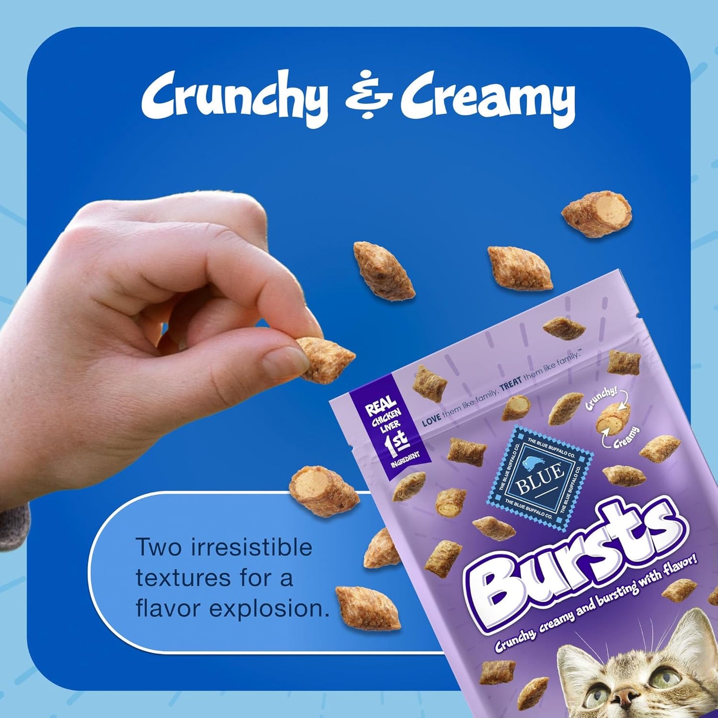 Bursts Crunchy & Creamy Cat Treats, Great for Training, Delish Liver & Beef, 5-Oz Bag