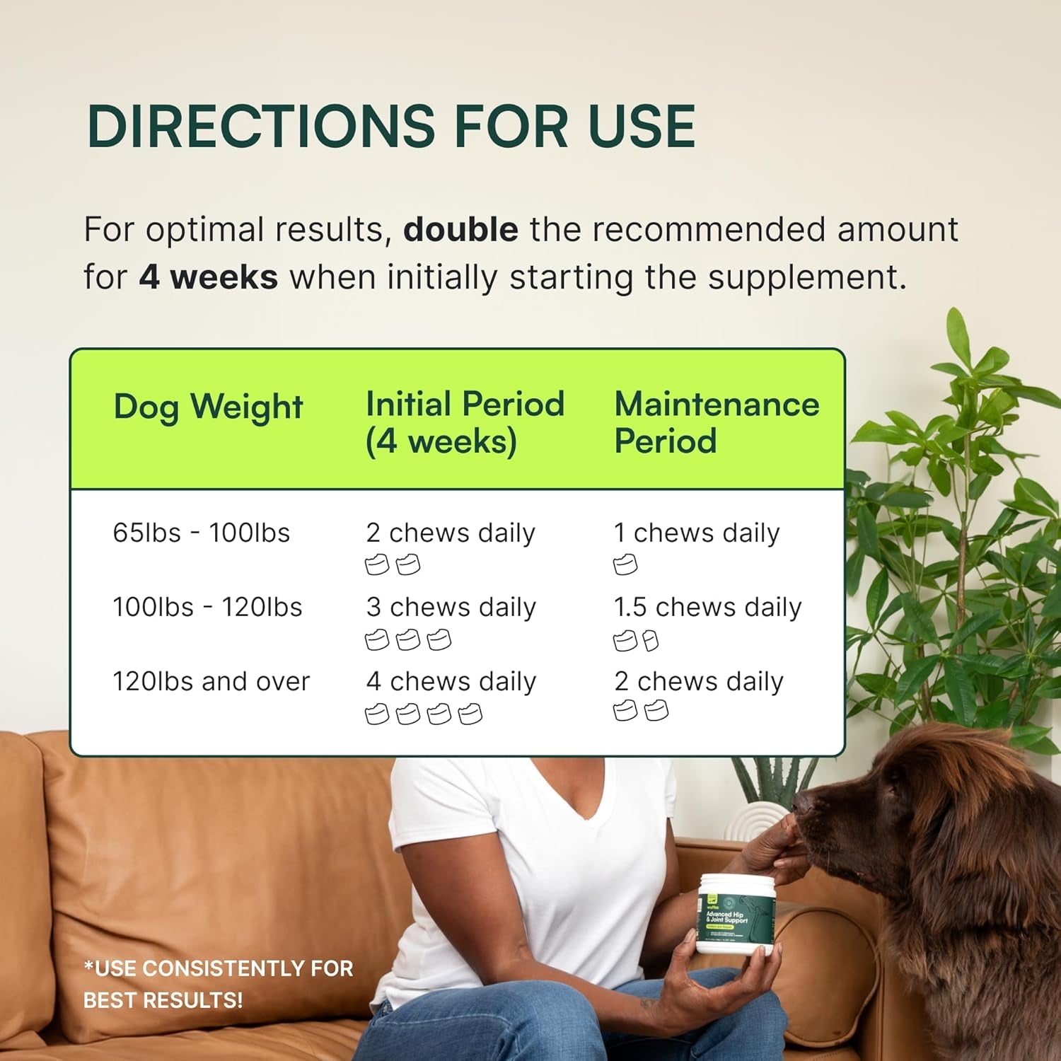 Advanced Dog Hip and Joint Supplement with Glucosamine, Chondroitin, Omega 3, MSM, and Green Lipped Mussel, 30 Pork Flavored Chews for Large Dog Breeds
