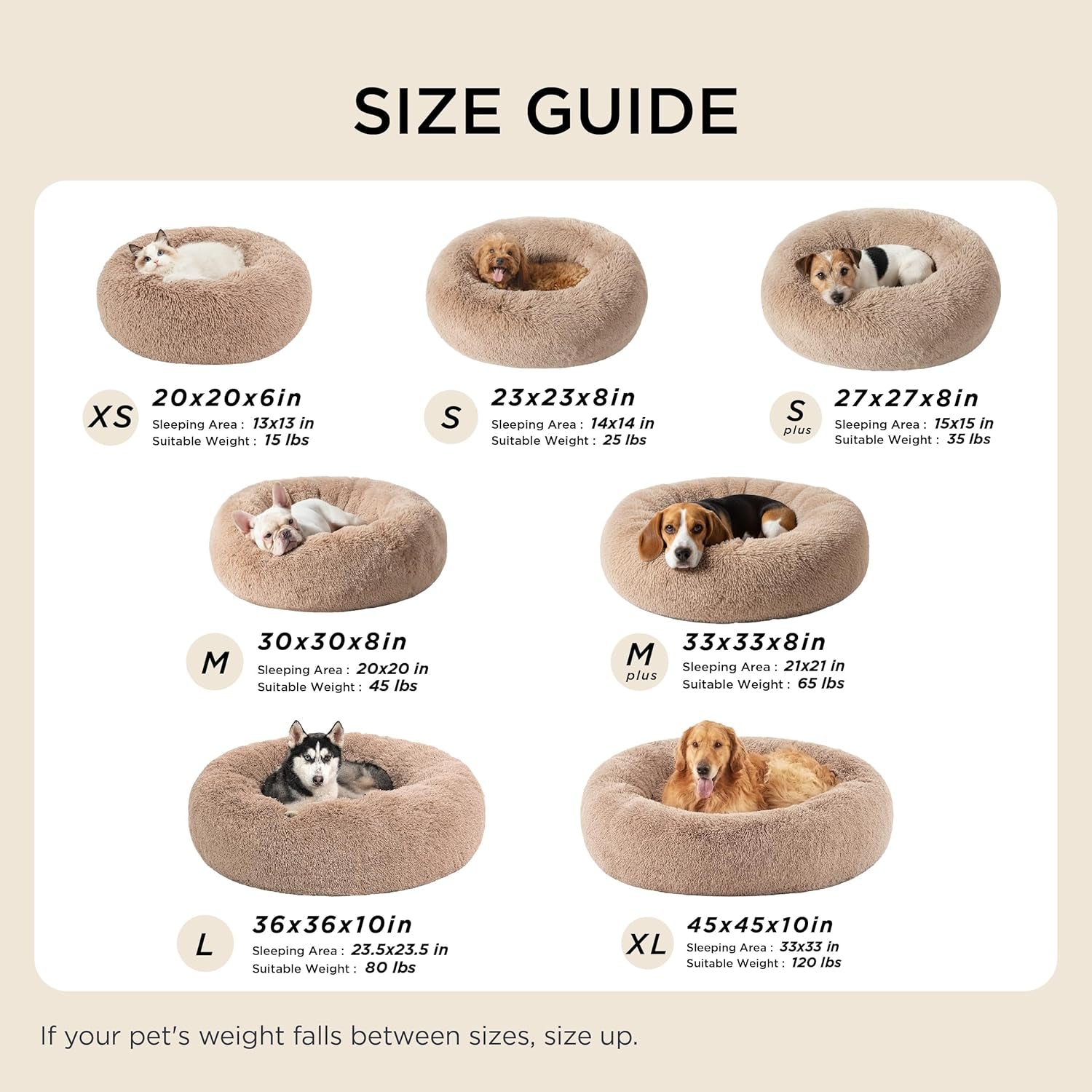 Calming Dog Bed Medium Size Dog - Donut Washable Medium Pet Bed, 30 Inches Anti-Slip round Fluffy Plush Faux Fur Cat Bed, Fits up to 45 Lbs Pets, Camel