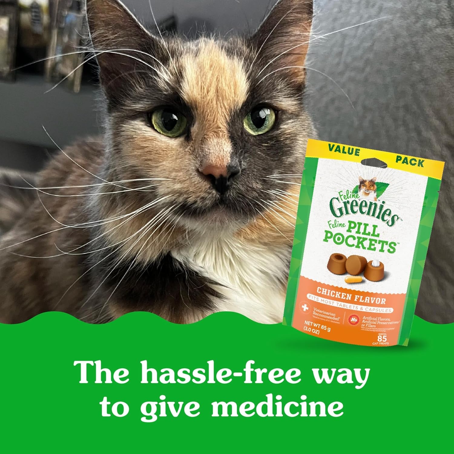Feline Pill Pockets for Cats Natural Soft Cat Treats, Chicken Flavor, 1.6 Oz. Pouch (45 Treats)