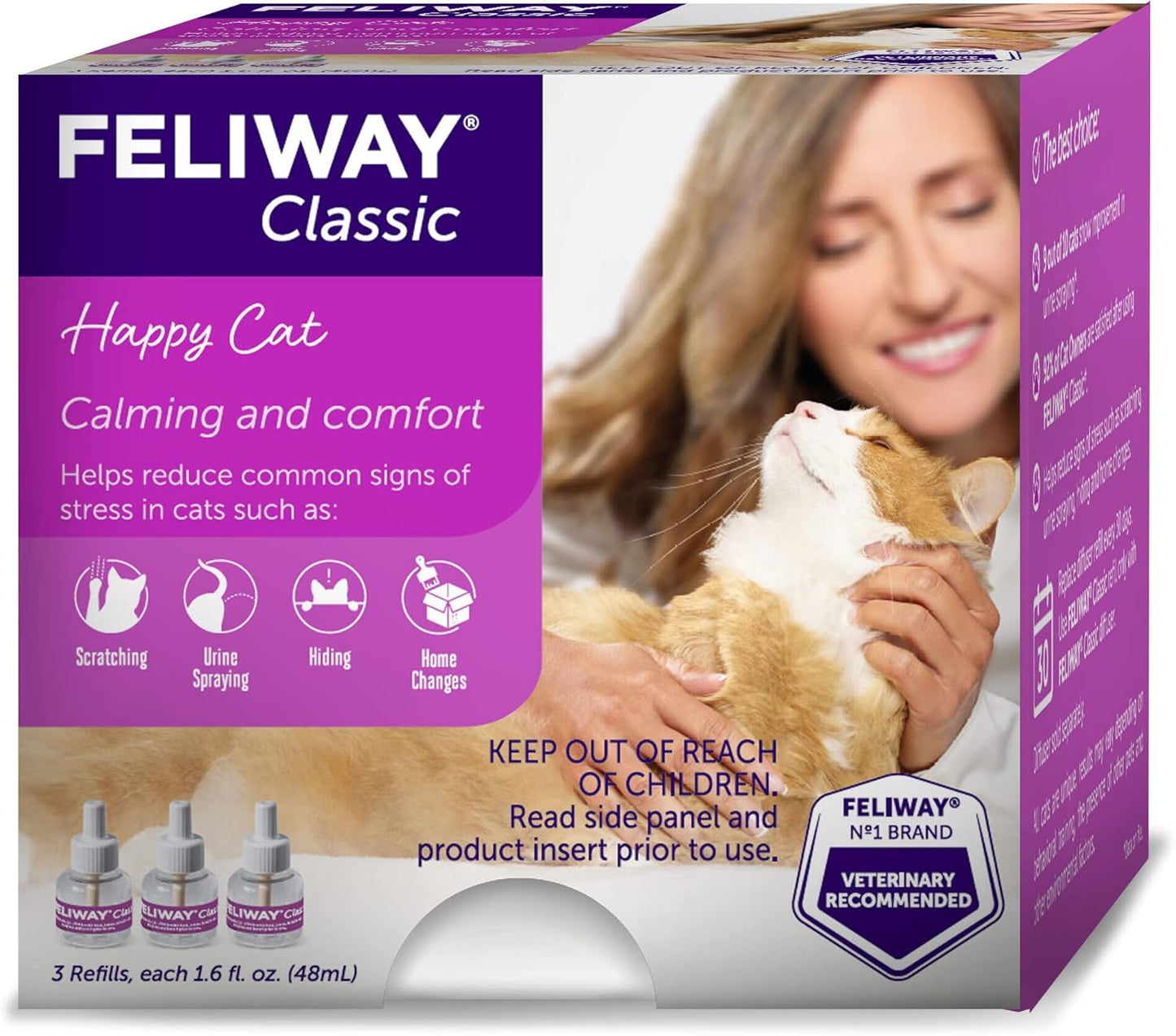 ® Classic 3 X 30 Day Cat Calming Refills for Pheromone Diffuser, 3 X 48Ml Value Pack - Helps Reduce Common Signs of Stress in Cats & Kittens, Enhanced Calming