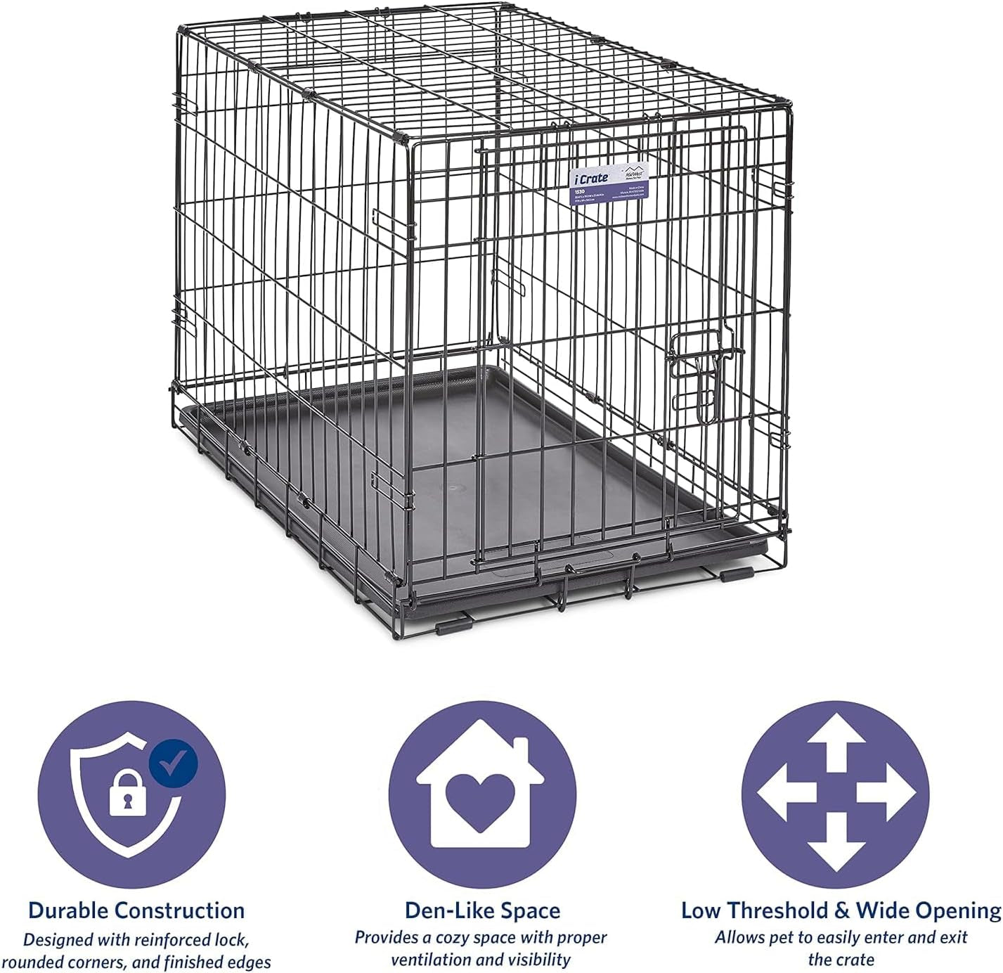 30-Inch Icrate Folding Dog Crate with Divider Panel, Leak-Proof Tray & Secure Latches – Metal Wire Kennel for Medium Breeds – Portable, Durable & Easy to Assemble