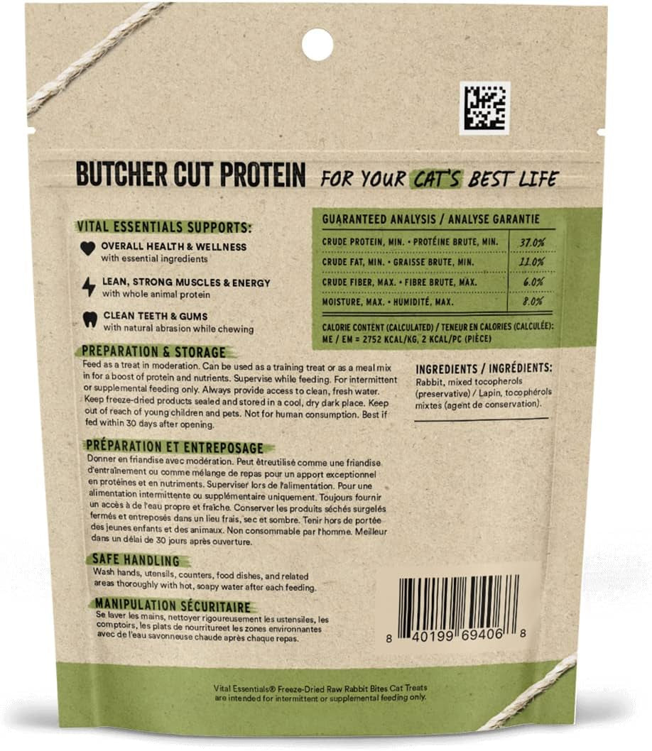 Rabbit Bites Cat Treats, 0.9 Oz | Freeze-Dried Raw | Single Protein | Grain Free, Gluten Free, Filler Free