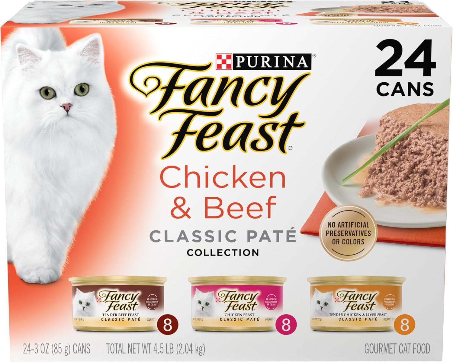Purina  Chicken and Beef Classic Pate Collection Grain Free Wet Cat Food Variety Pack - (Pack of 24) 3 Oz. Pull-Top Cans