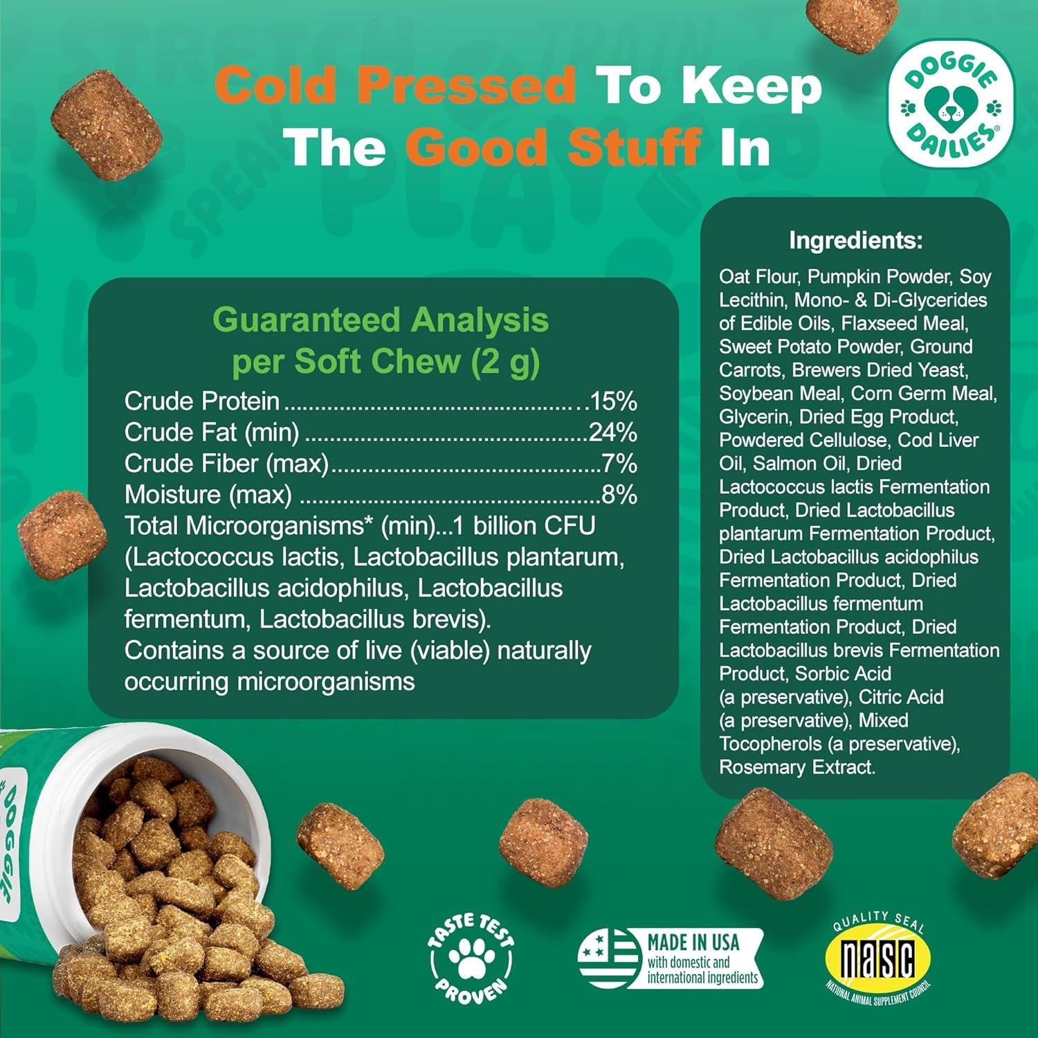 Probiotics for Dogs - Advanced Dog Probiotics with Prebiotics - Promotes Digestive Health - Supports Immune System and Overall Health (Pumpkin) 225 Soft Chews