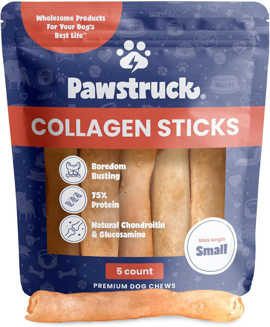 Natural 5-7" Beef Collagen Sticks for Dogs – Long-Lasting Rawhide Alternative, High Protein & Low Fat with Chondroitin & Glucosamine – 5 Pack
