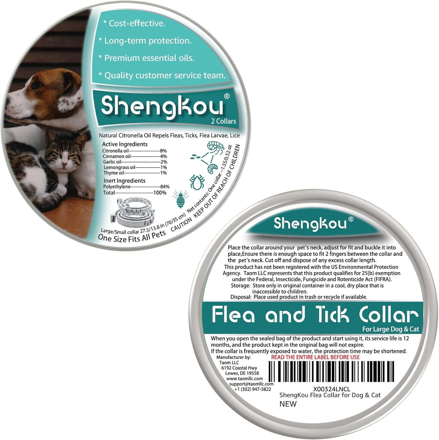 Flea and Tick Collar for Dogs and Cats - Safe and Natural Prevention and Control of Pests on Puppies and Kittens - Waterproof - Free Comb - 2-Pack (13.8 in & 27.5 In)