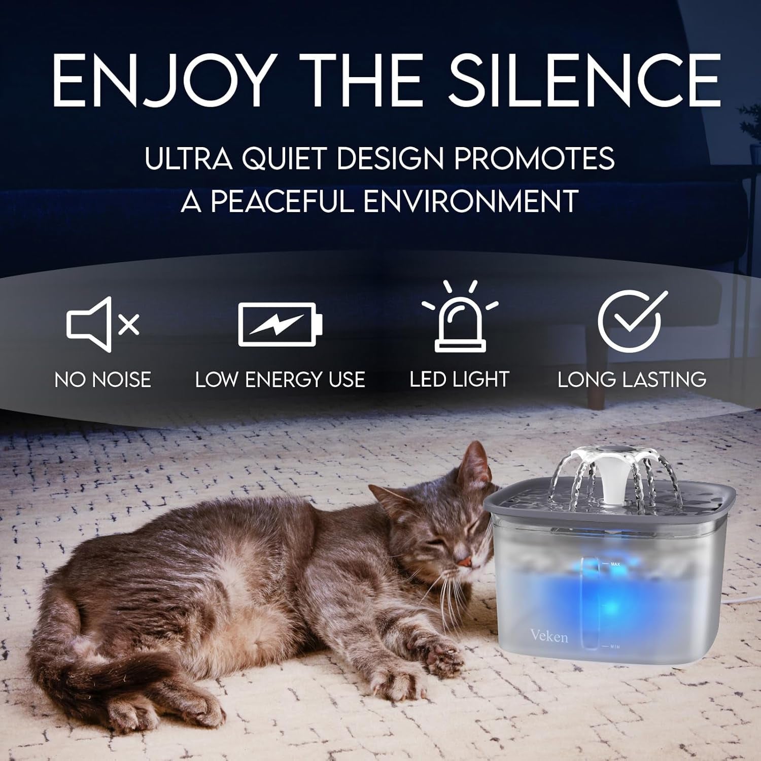 Innovation Award Winner 95Oz/2.8L Pet Fountain, Automatic Cat Water Fountain Dog Water Dispenser with Replacement Filters for Cats, Dogs, Multiple Pets (Transparent Grey, Plastic)