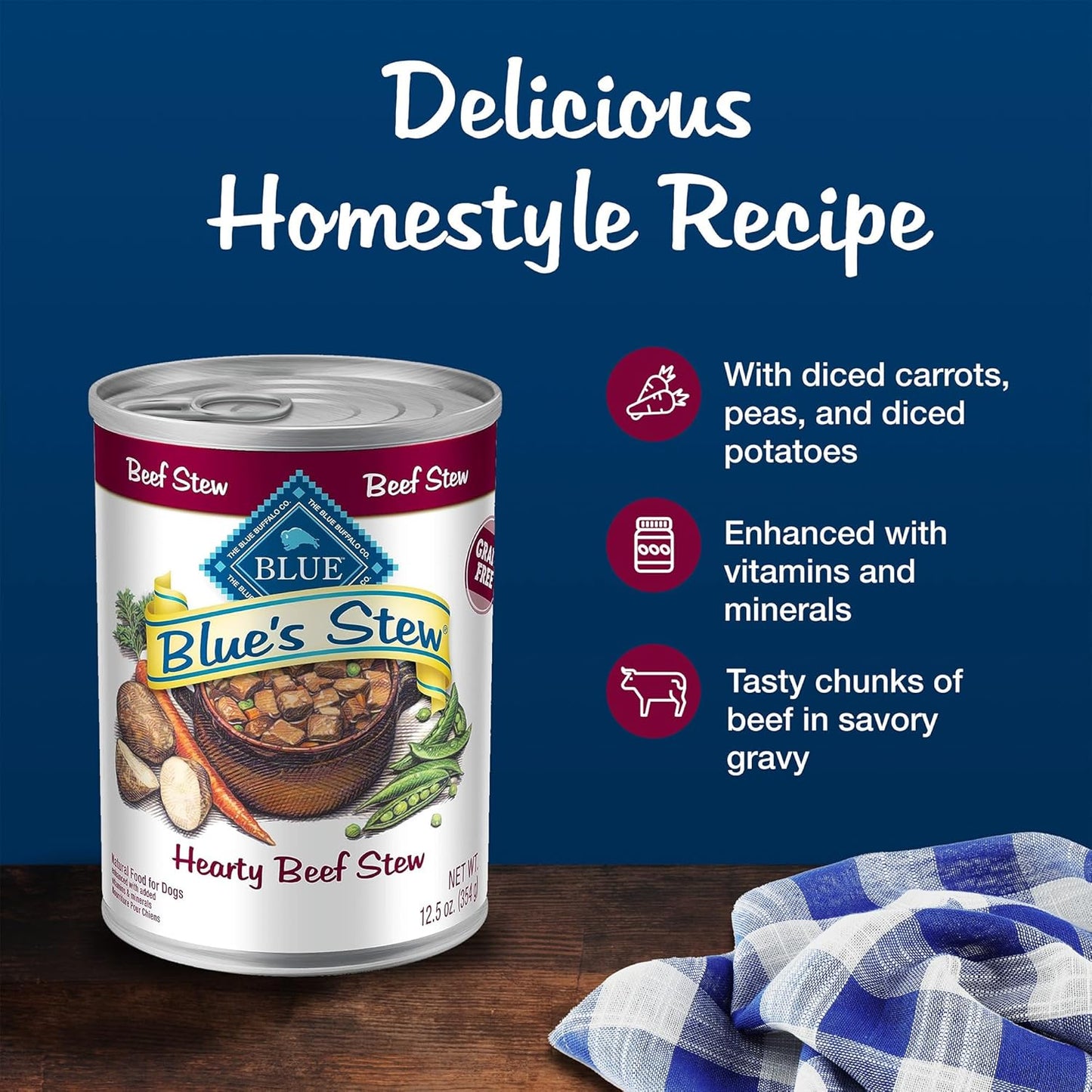 Blue'S Stew Grain-Free Wet Dog Food, Made with Natural Ingredients, Hearty Beef Stew, 12.5-Oz. Cans (12 Count)