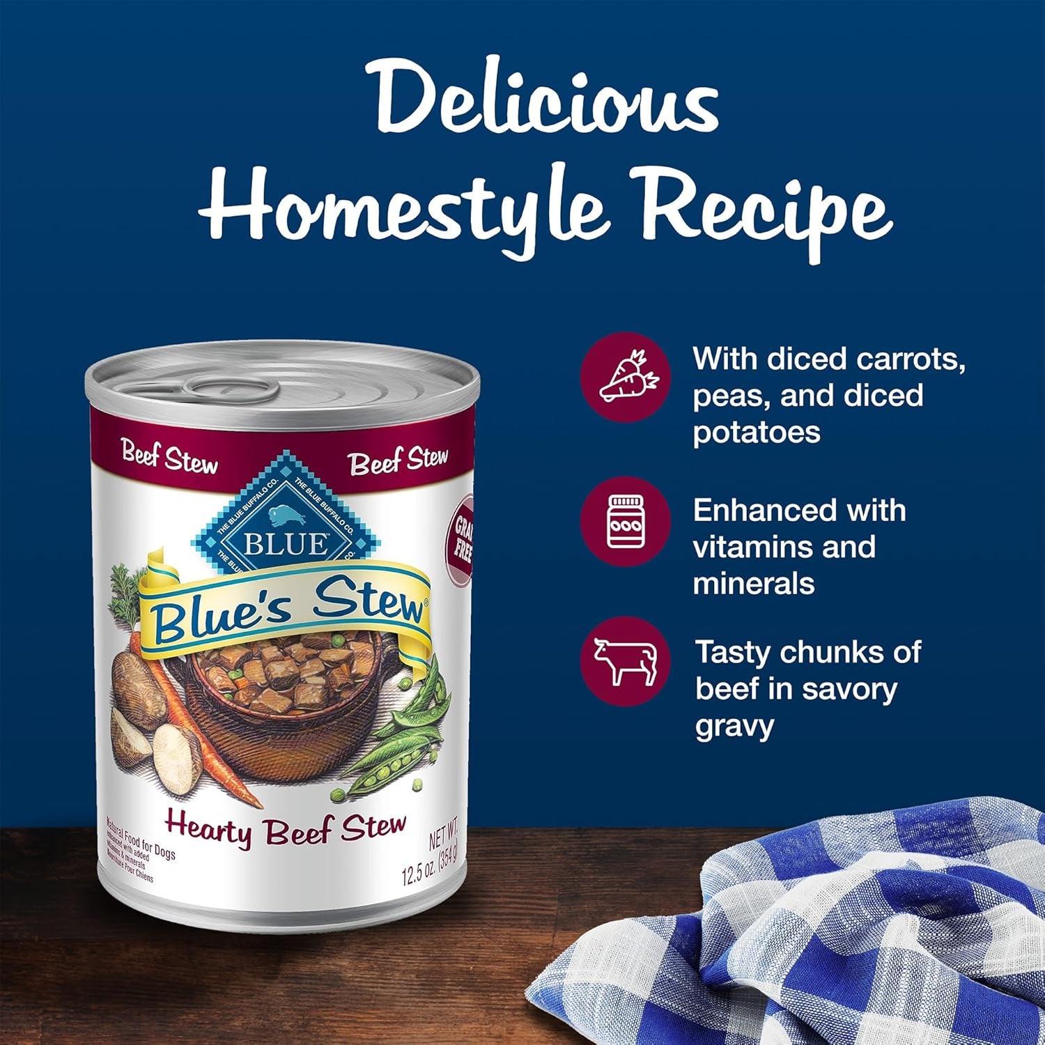 Blue'S Stew Grain-Free Wet Dog Food, Made with Natural Ingredients, Hearty Beef Stew, 12.5-Oz. Cans (12 Count)