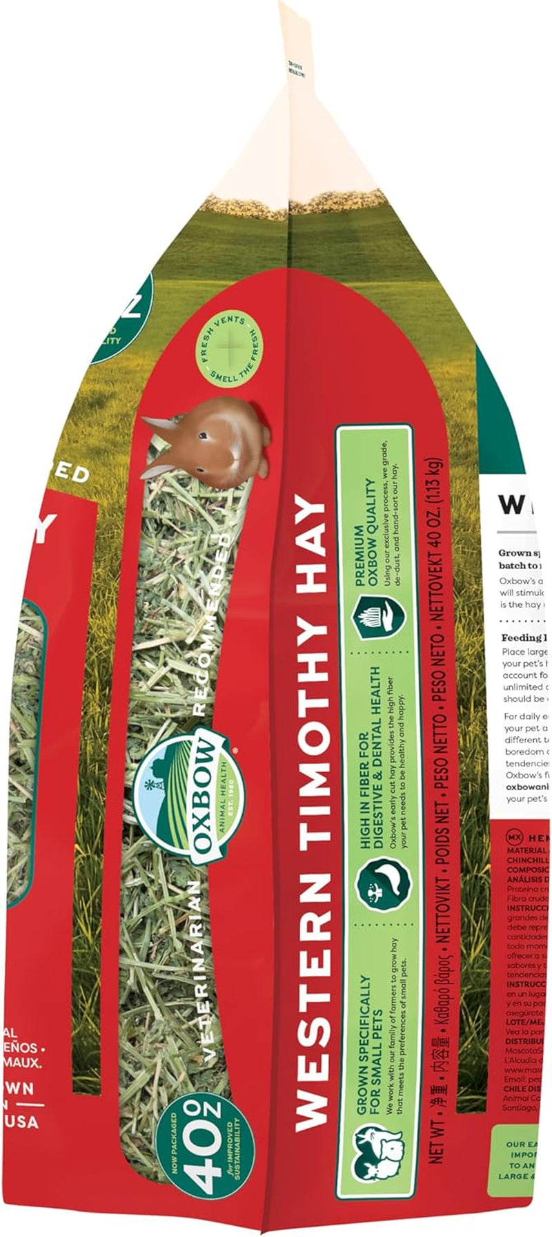Western Timothy Hay for Small Pets – All-Natural Grass Hay for Rabbits, Guinea Pigs, and Chinchillas – High Fiber for Digestive Health and Dental Support – 40 Oz Bag