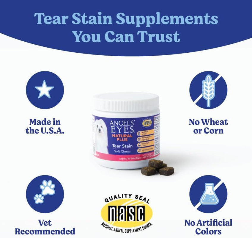 Natural Tear Stain Prevention Soft Chews for Dogs | Beef Flavor| for All Breeds | No Wheat No Corn | Daily Supplement | Proprietary Formula | 90Ct