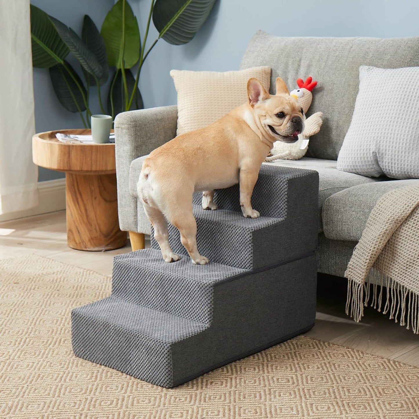 Dog Stairs for Bed 18" H, 4-Step Dog Steps for High Bed, Pet Steps for Small Dogs and Cats, Non-Slip Balanced Pet Ramp Indoor, Grey