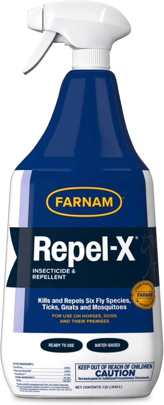 Repel-X Ready-To-Use Fly Spray, Insecticide and Repellent for Horses and Dogs, 32 Fluid Ounces, 1 Quart Bottle with Trigger Sprayer
