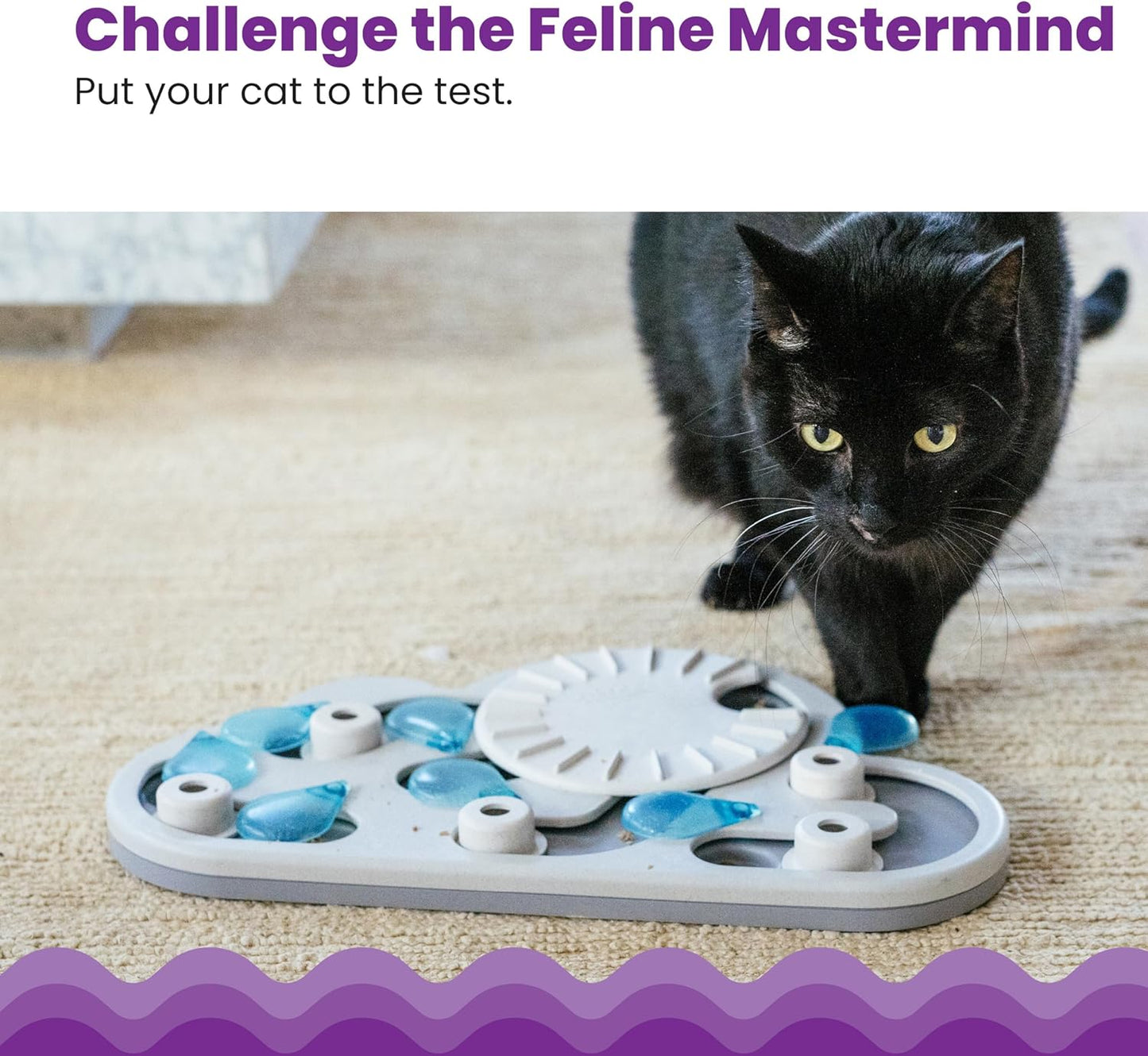 by Nina Ottosson Rainy Day Puzzle & Play – Interactive Treat Puzzle Feeder for Cats, 19 Hidden Treat Compartments Slow Feeder, Durable & Easy-Clean, 15.4 Inches, Gray