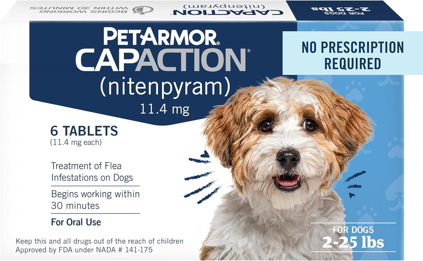 CAPACTION (Nitenpyram) Oral Flea Treatment for Dogs, Fast Acting Tablets Start Killing Fleas in 30 Minutes, Dogs 2-25 Lbs, 6 Doses