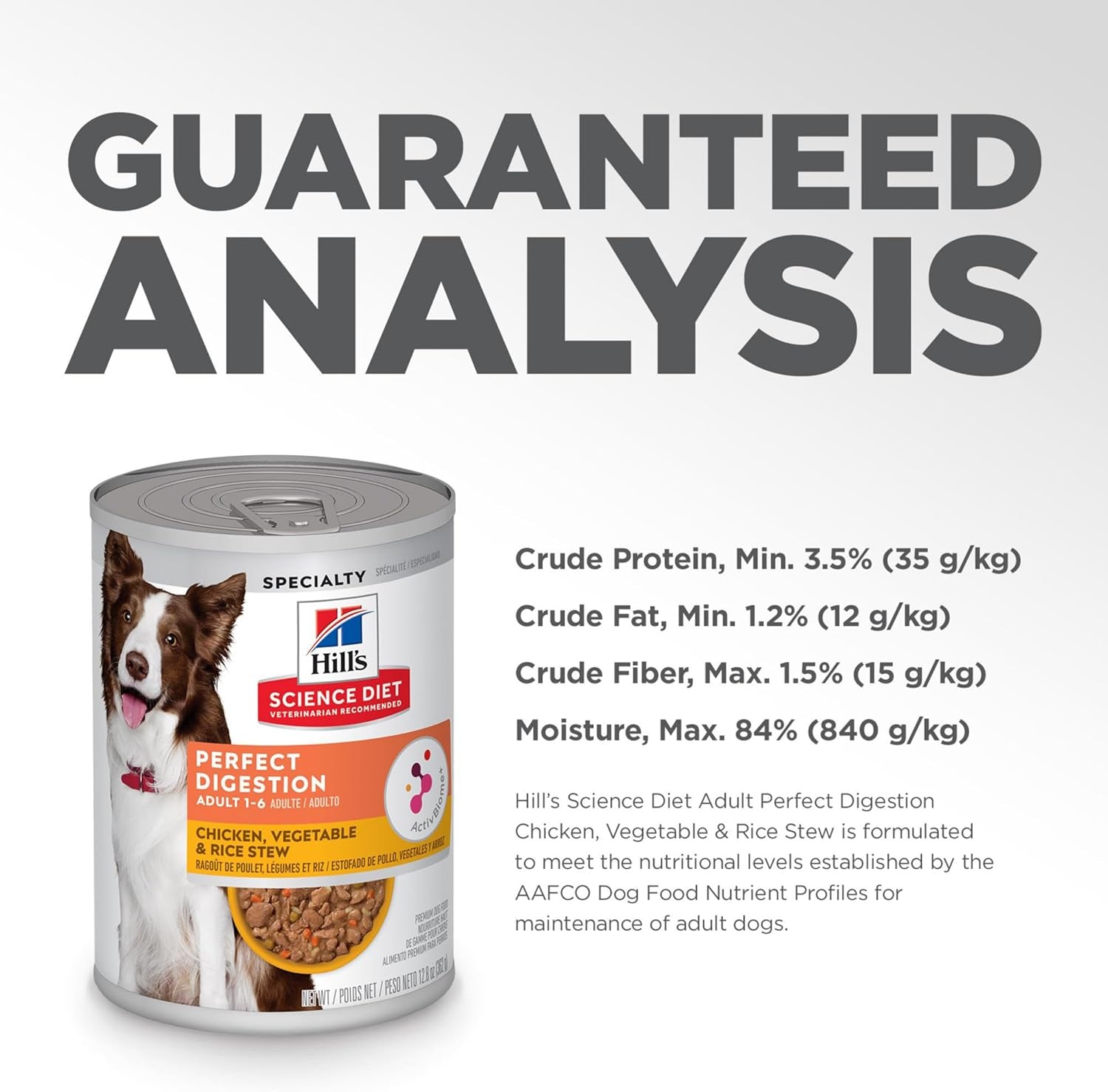 Perfect Digestion, Adult 1-6, Digestive Support, Wet Dog Food, Chicken, Vegetable & Rice Stew, 12.5 Oz Can, Case of 12