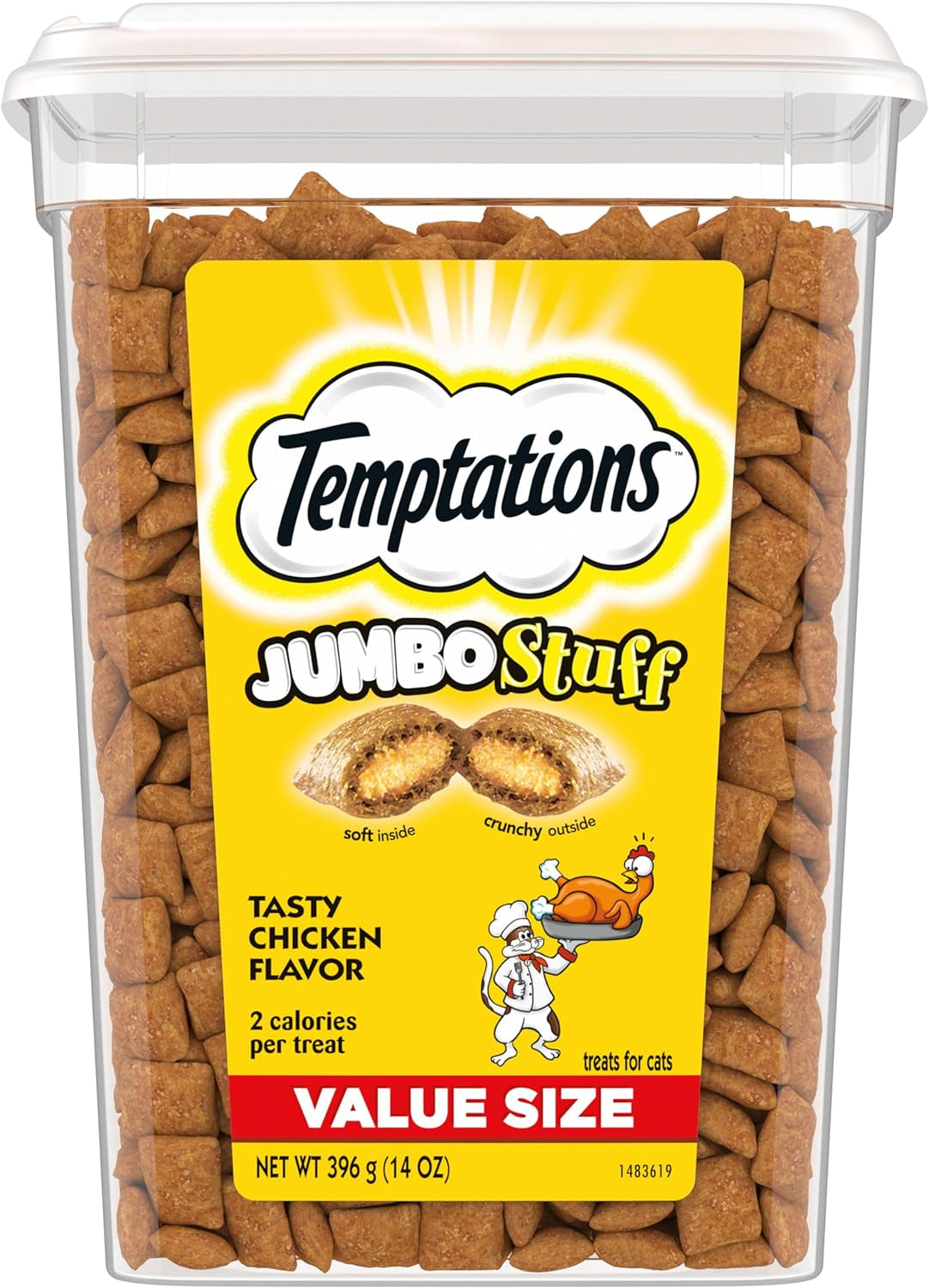 Jumbo Stuff Crunchy and Soft Cat Treats, Tasty Chicken Flavor, 14 Oz. Tub