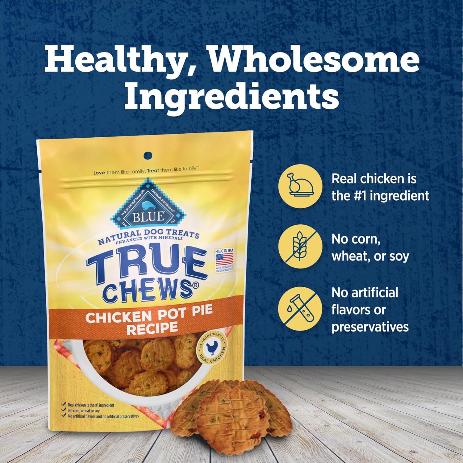 True Chews Dog Treats Made in the USA with Natural Ingredients Chicken Pot Pie