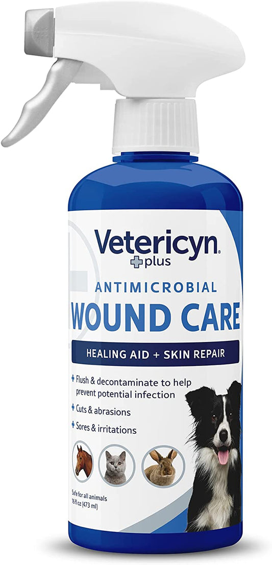 plus Dog Wound Care Spray | Healing Aid and Skin Repair, Clean Wounds, Relieve Dog Skin Allergies, Safe for All Animals. 16 Ounces