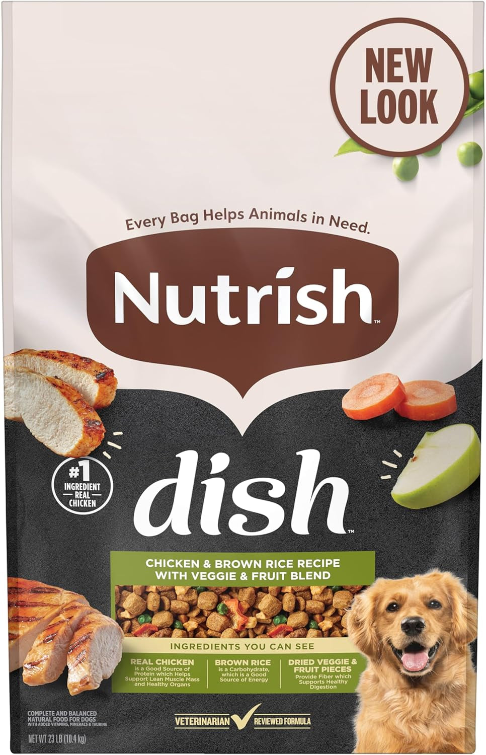 Dish Premium Dry Dog Food, Chicken & Brown Rice Recipe with Veggies & Fruit, 23 Pounds
