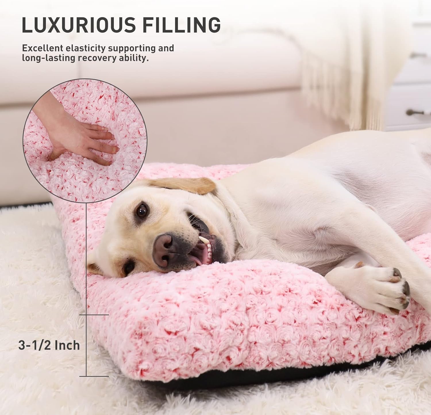 Washable Dog Bed Deluxe Plush Dog Crate Beds Comfy Kennel Pad Anti-Slip Pet Sleeping Mat for Large, Jumbo, Medium, Small Dogs Breeds, 35" X 23", Pink