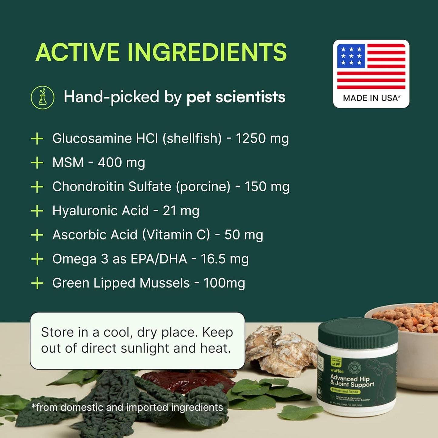 Advanced Dog Hip and Joint Supplement with Glucosamine, Chondroitin, Omega 3, MSM, and Green Lipped Mussel, 30 Pork Flavored Chews for Large Dog Breeds