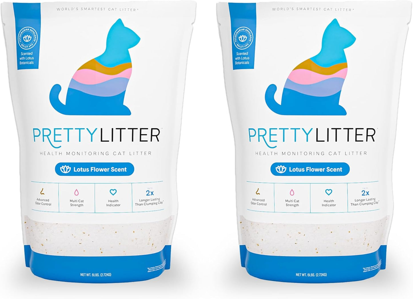 Prettylitter Health Monitoring Cat Litter (Lotus Flower, Non Clumping) | Lightweight & Low Tracking, Color Changing Silica Gel Crystals, Advanced Odor Control — 6 Lbs, Pack of 2 (Two Month Supply)