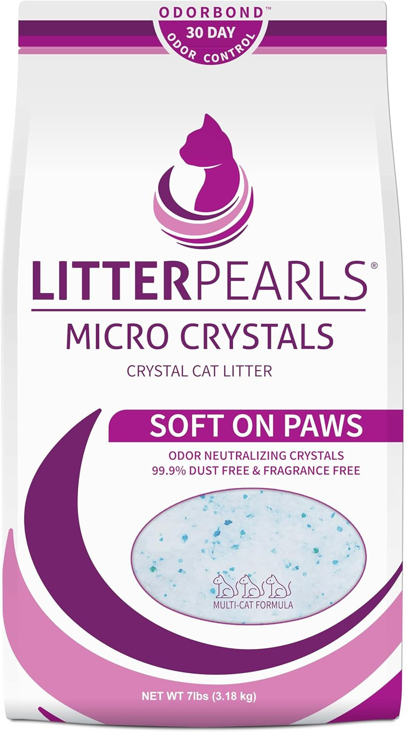Micro Crystals Unscented Non-Clumping Crystal Cat Litter with Odorbond, 7 Lb, White, Clear and Blue Crystals (LPMC7)