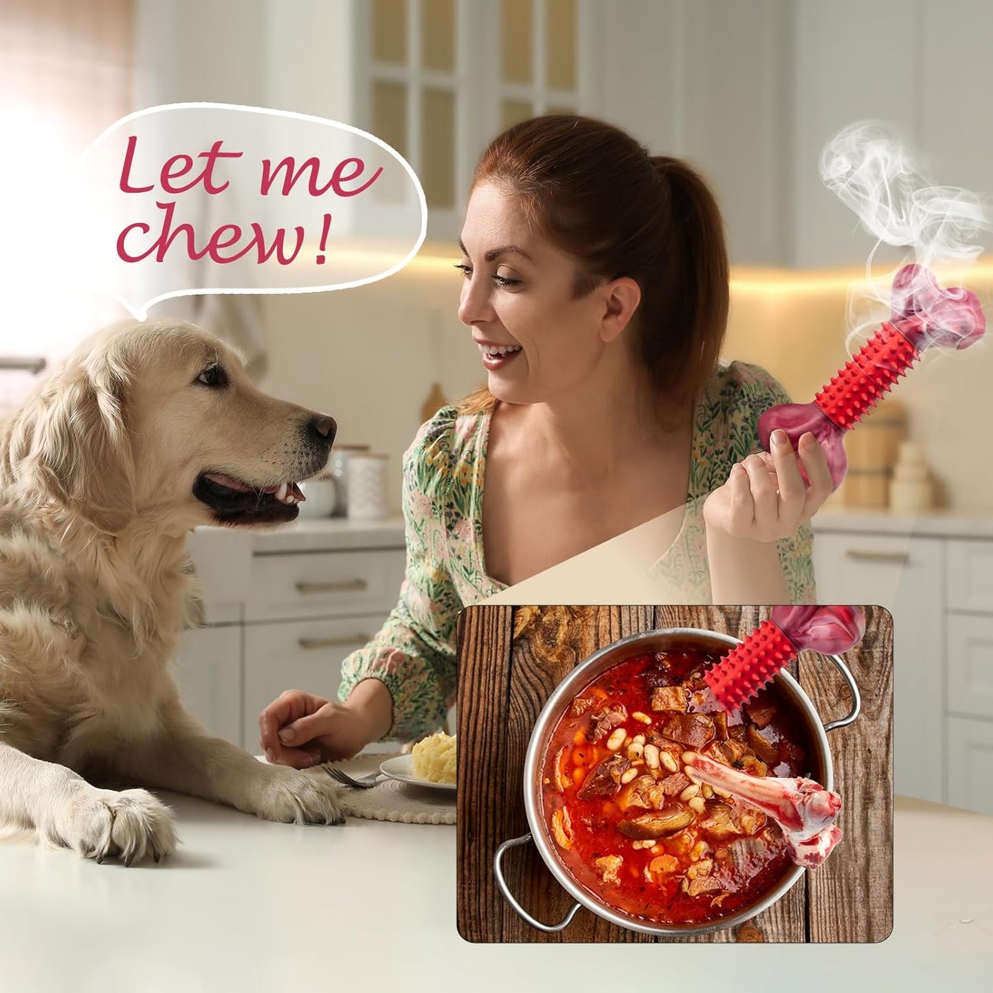 Tough Dog Toys for Aggressive Chewers Large Breed, Beef Flavor Dog Chew Bone, Nylon & Rubber Chew Toy for Medium Large Dogs