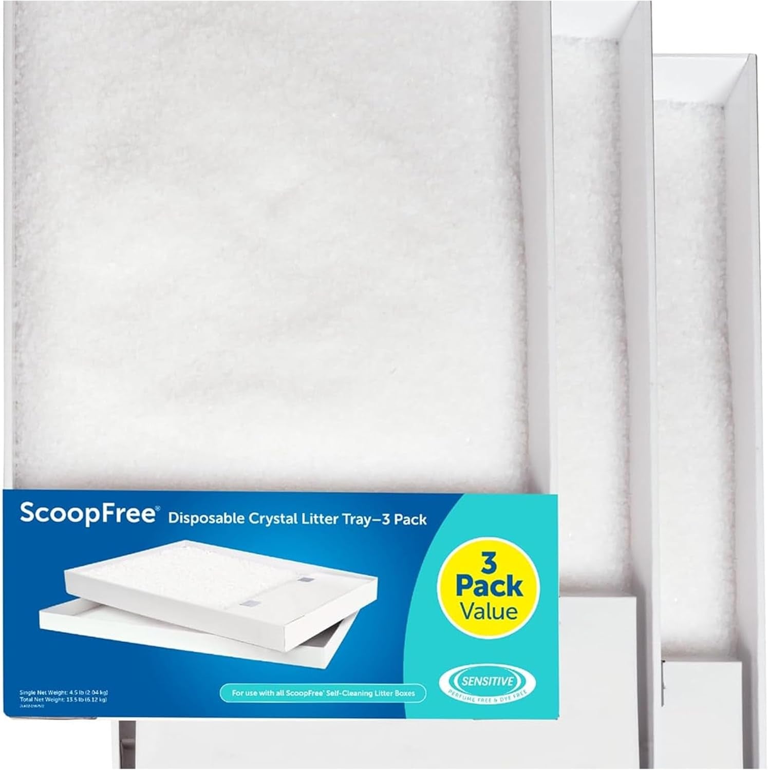 Scoopfree Disposable Crystal Cat Litter Tray - Easy Cleaning Box - Refill Tray for Electric Litter Box - Fragrance Free - 4.3 Lb Bags - 3 Pack