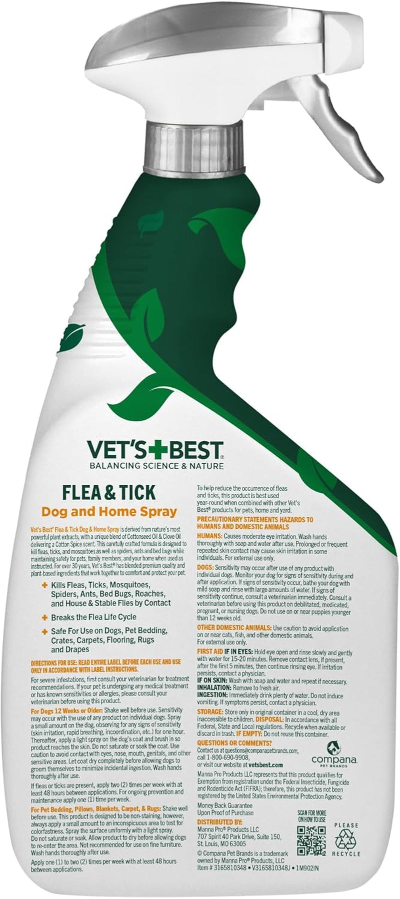Natural Indoor Flea and Tick Spray – Dog Flea and Tick Treatment for Home, Plant-Based Formula with Natural Oils, Kills Fleas, Eggs & Ticks on Contact, Made in USA, 32 Oz
