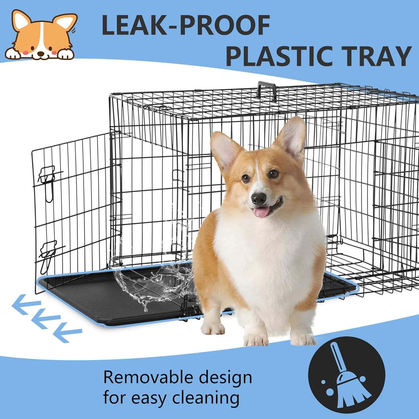 30 Inch Dog Crate Dog Kennel Cage with Double Door Folding Metal Wire Dog Cage with Removable Tray&Divider Panel,Pet Crate for Medium Dogs,Black