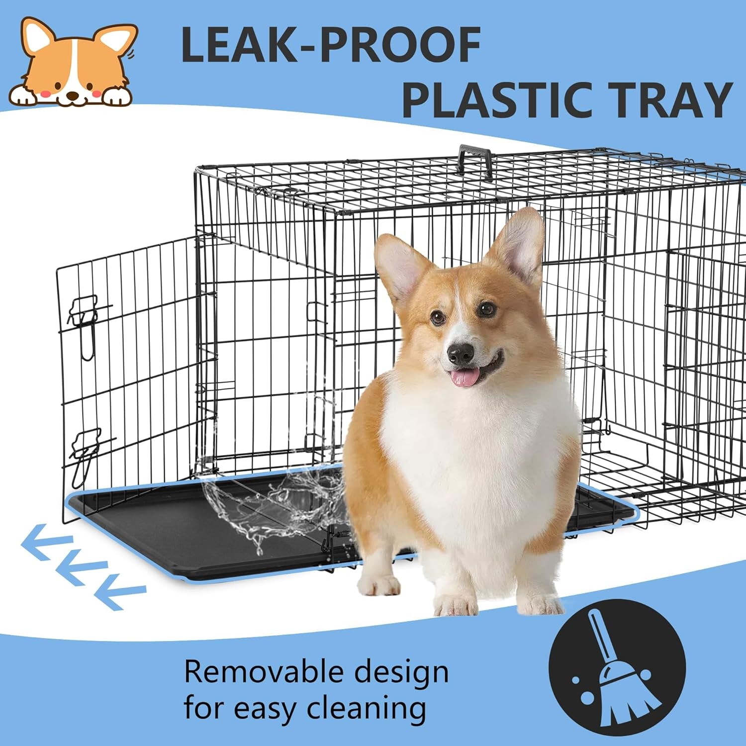 30 Inch Dog Crate Dog Kennel Cage with Double Door Folding Metal Wire Dog Cage with Removable Tray&Divider Panel,Pet Crate for Medium Dogs,Black