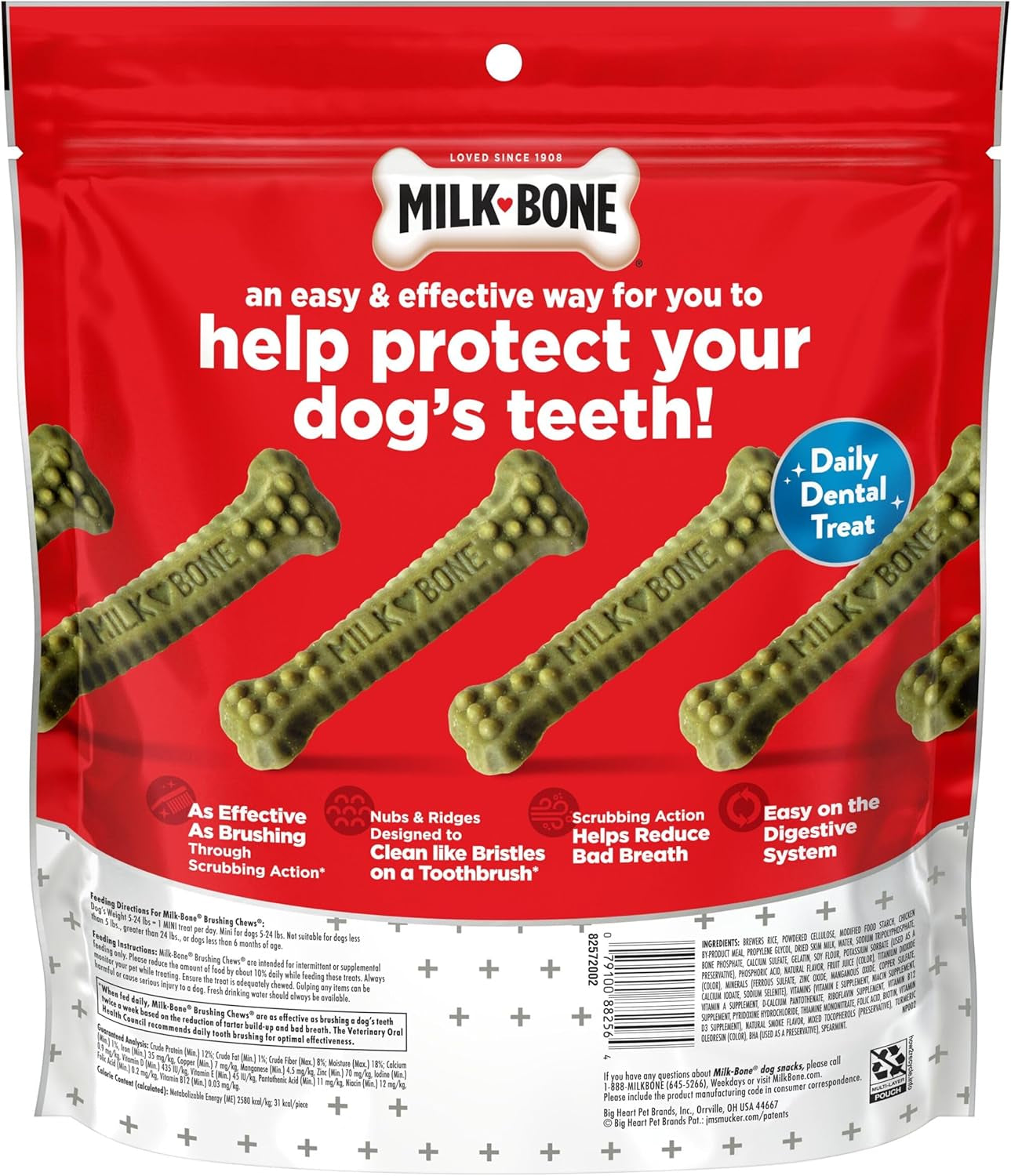 Fresh Breath Brushing Chews, 48 Mini Daily Dental Dog Treats Scrubbing Action Helps Clean Teeth