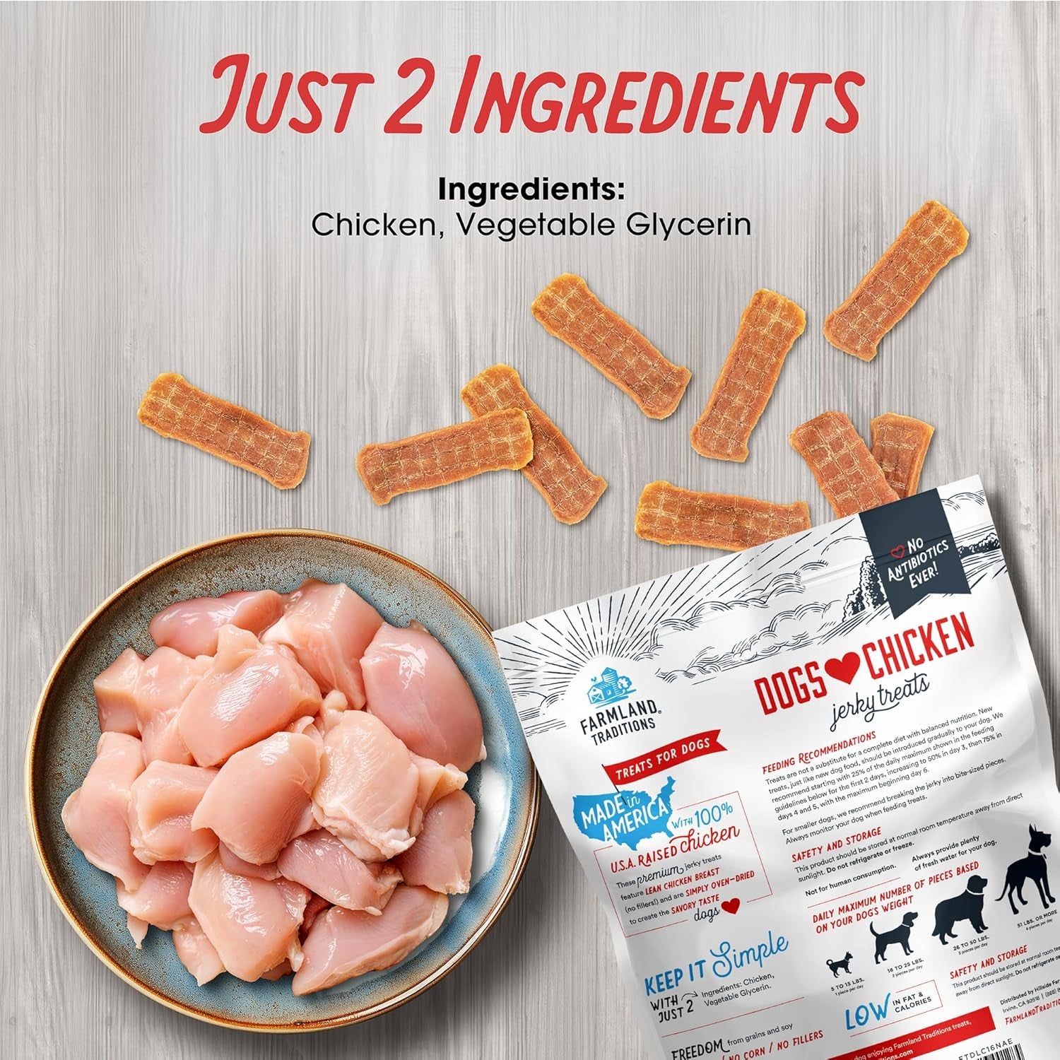 Dogs Love Chicken Jerky Dog Treats, Premium Two-Ingredient Dog Jerky with Usa-Raised Chicken & No Antibiotics Ever, 3-Pound Bag