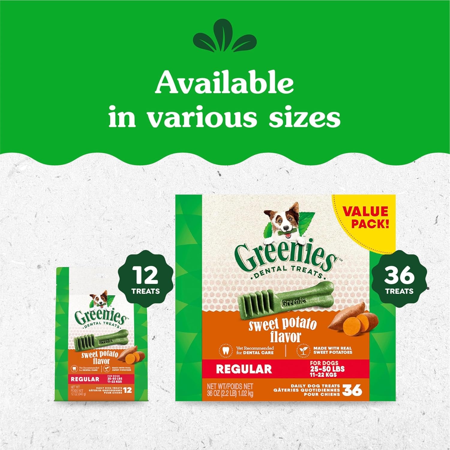 Regular Dental Dog Treats, Sweet Potato Flavor, 36 Oz. Pack (36 Treats)