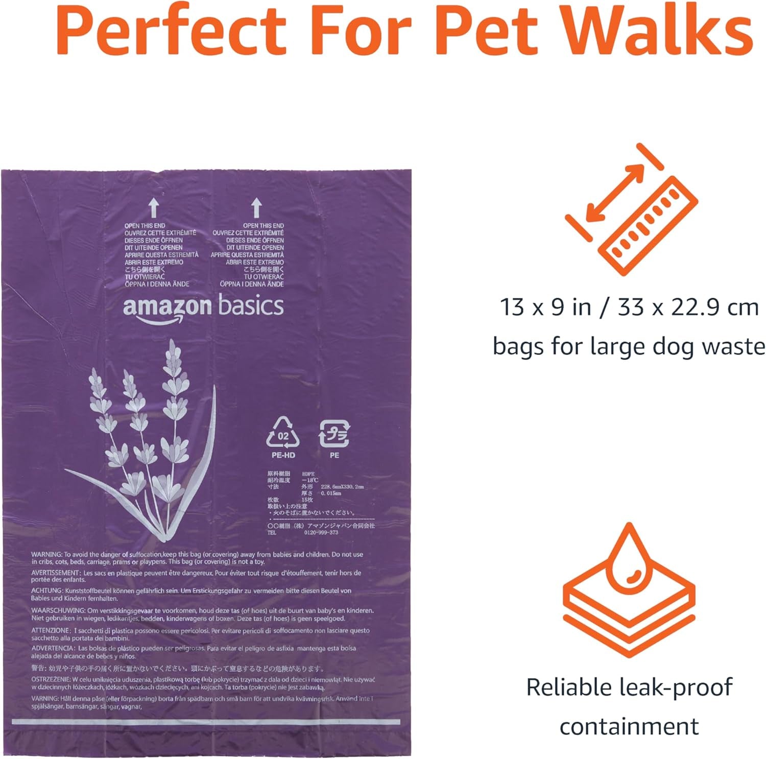 Premium Lavender Scented Standard Dog Waste Bags, 900 Bags,15 Count (Pack of 60)