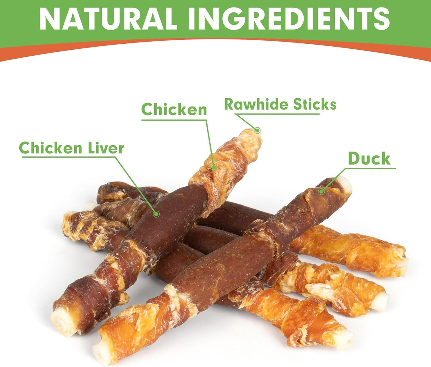 Dog Treats, Triple Flavor 5 Inch Chicken Liver Duck and Chicken Wrapped Rawhide Snacks for Small and Medium Dogs, 21.16 Oz (30 Count-Pack of 1)