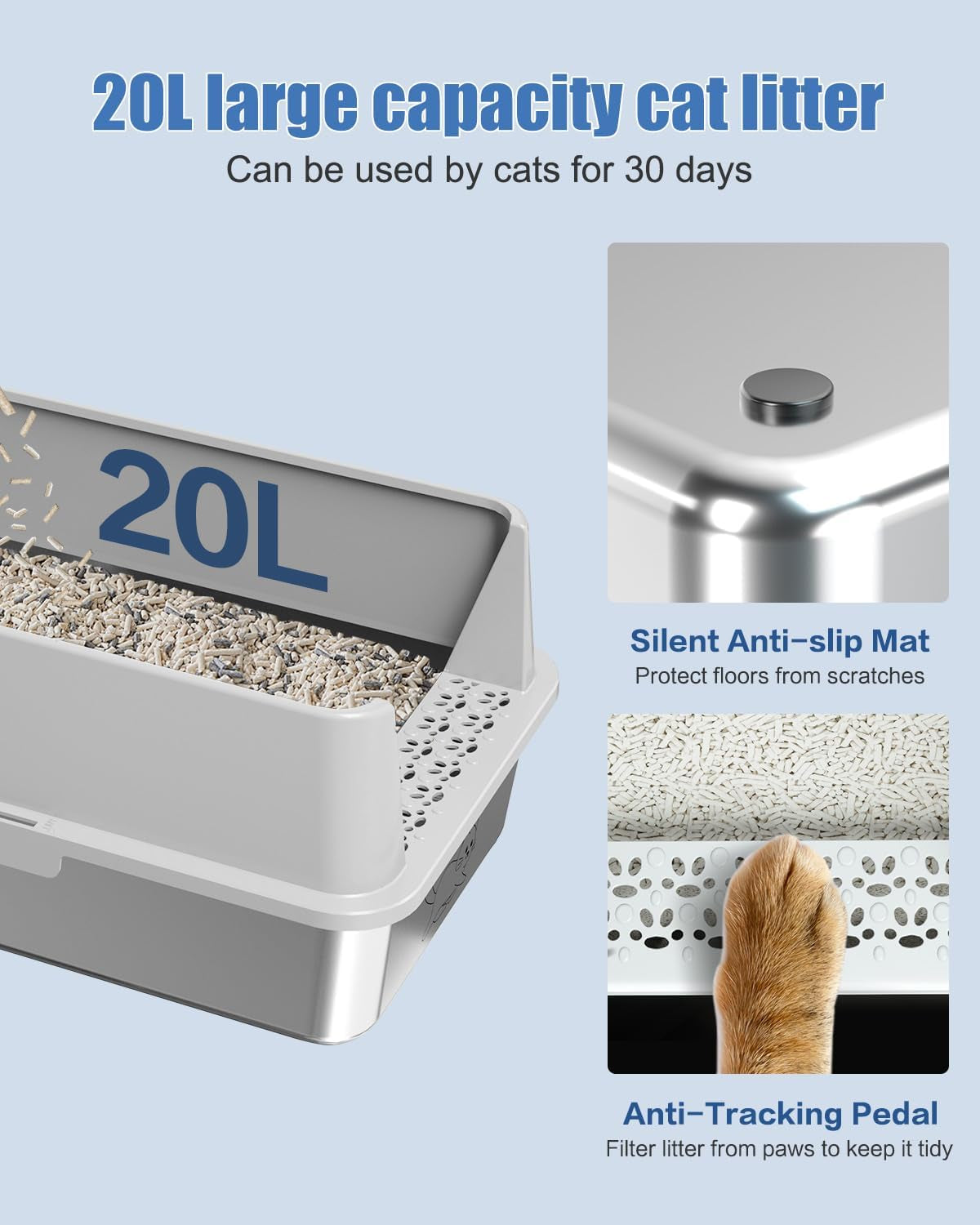 2PACK Stainless Steel Litter Box, Metal Litter Boxs with Lid High Sides, XL Extra Large Litter Box for Big Cats, Never Absorbs Odors, Leak-Proof, Stain-Free, Rust-Free, Easy to Clean, Scoop Included
