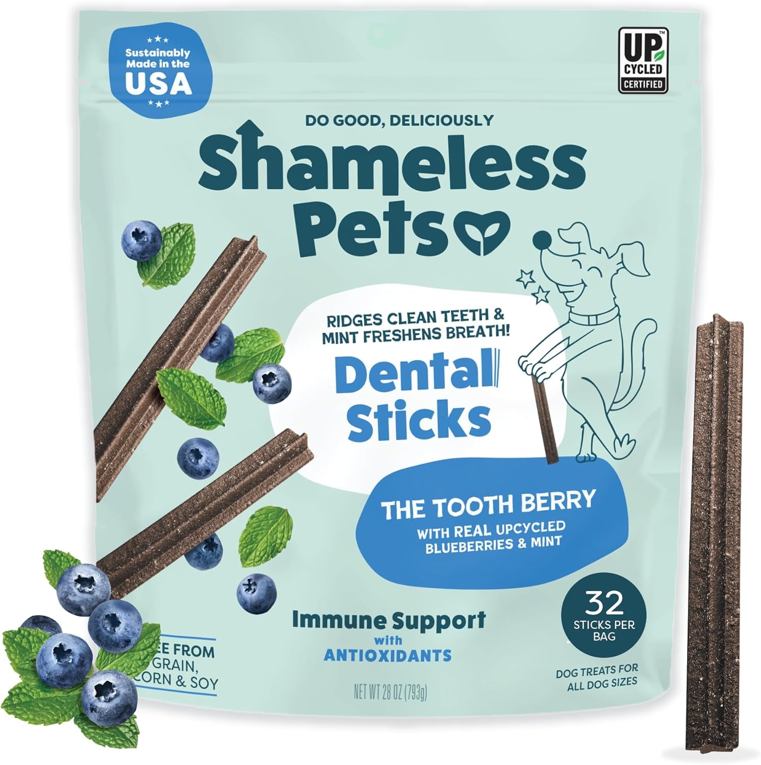 Toothberry Dental Chews for Dogs – Natural Dog Dental Sticks for Fresh Breath, Teeth Cleaning & Removes Tartar, Grain-Free Dog Treats, No Corn or Soy, 32 Sticks