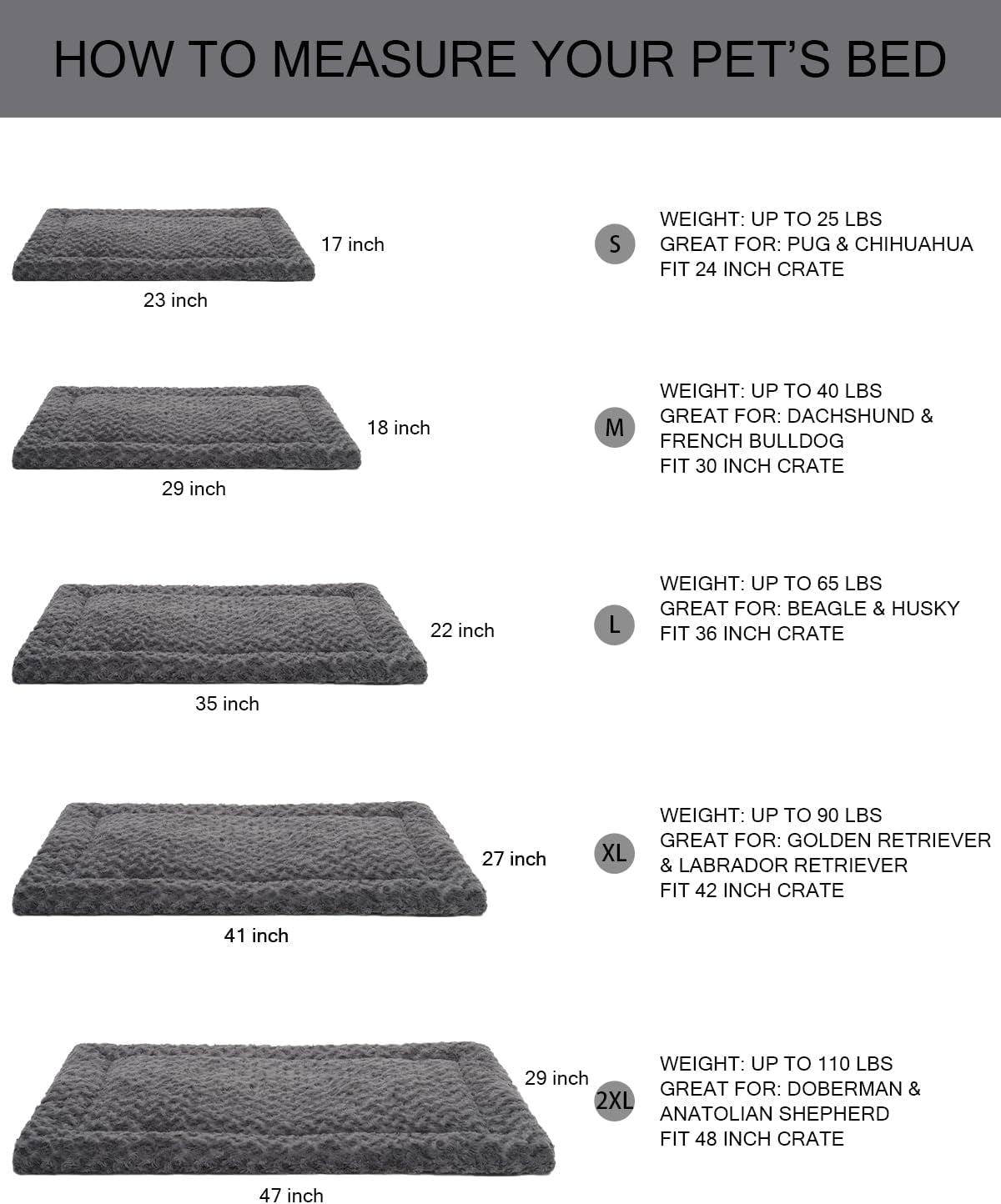 Washable Dog Bed Mat Reversible Dog Crate Pad Soft Fluffy Pet Kennel Beds Dog Sleeping Mattress for Large Jumbo Medium Small Dogs, 47 X 29 Inch, Grey