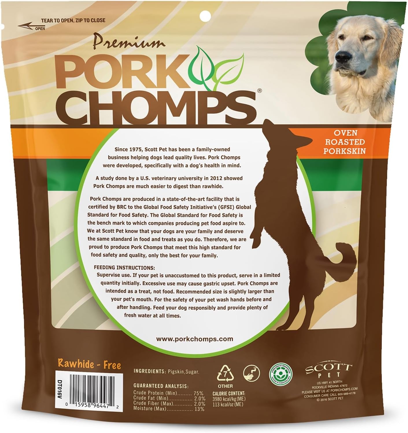 Roasted Pork Skin Dog Chews, 6-Inch Rib Shapes, 10 Count