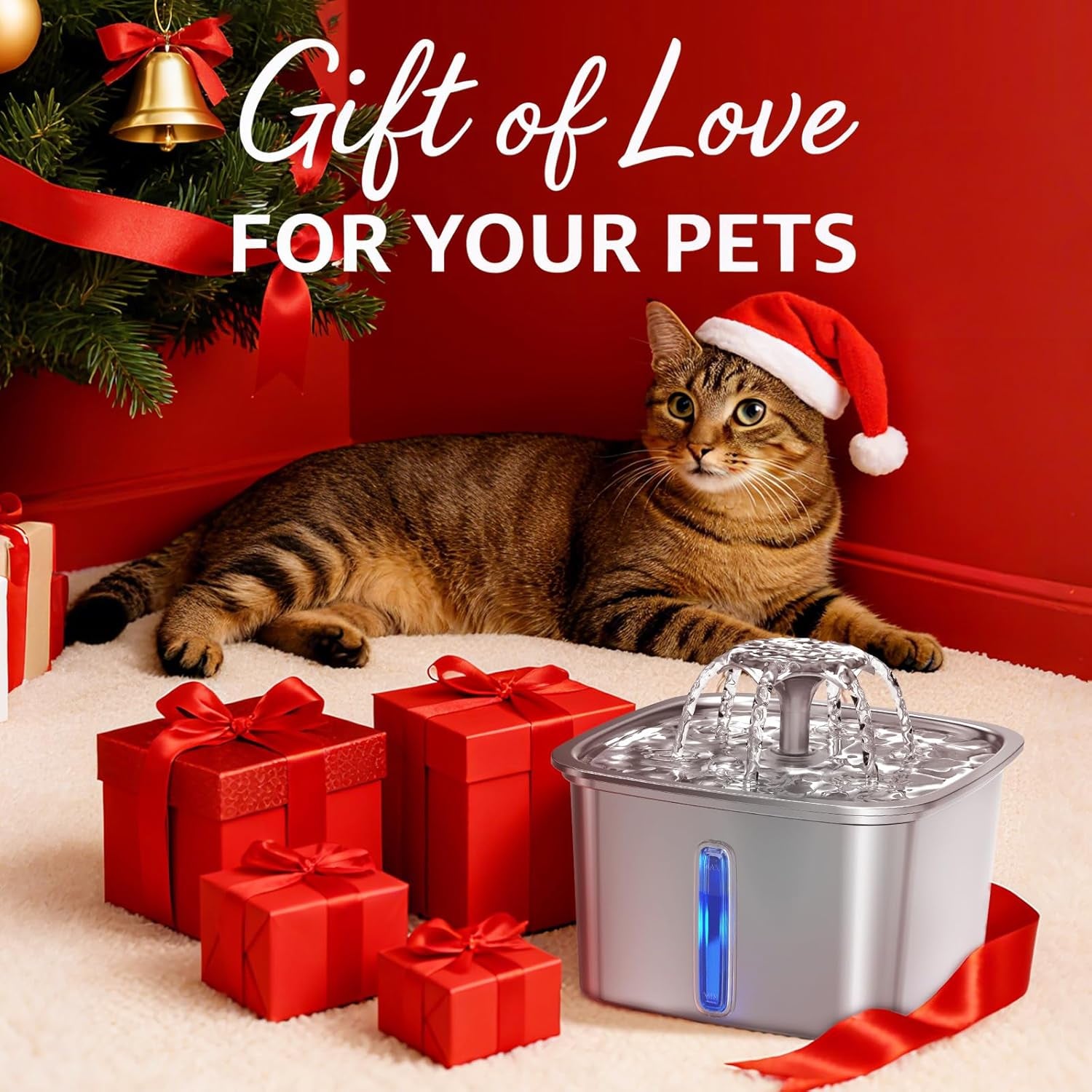 Innovation Award Winner Stainless Steel Cat Water Fountain, 95Oz/2.8L Automatic Pet Fountain Dog Water Dispenser with Replacement Filters & Silicone Mat, Gifts for Christmas, Cats, Dogs (Silver)
