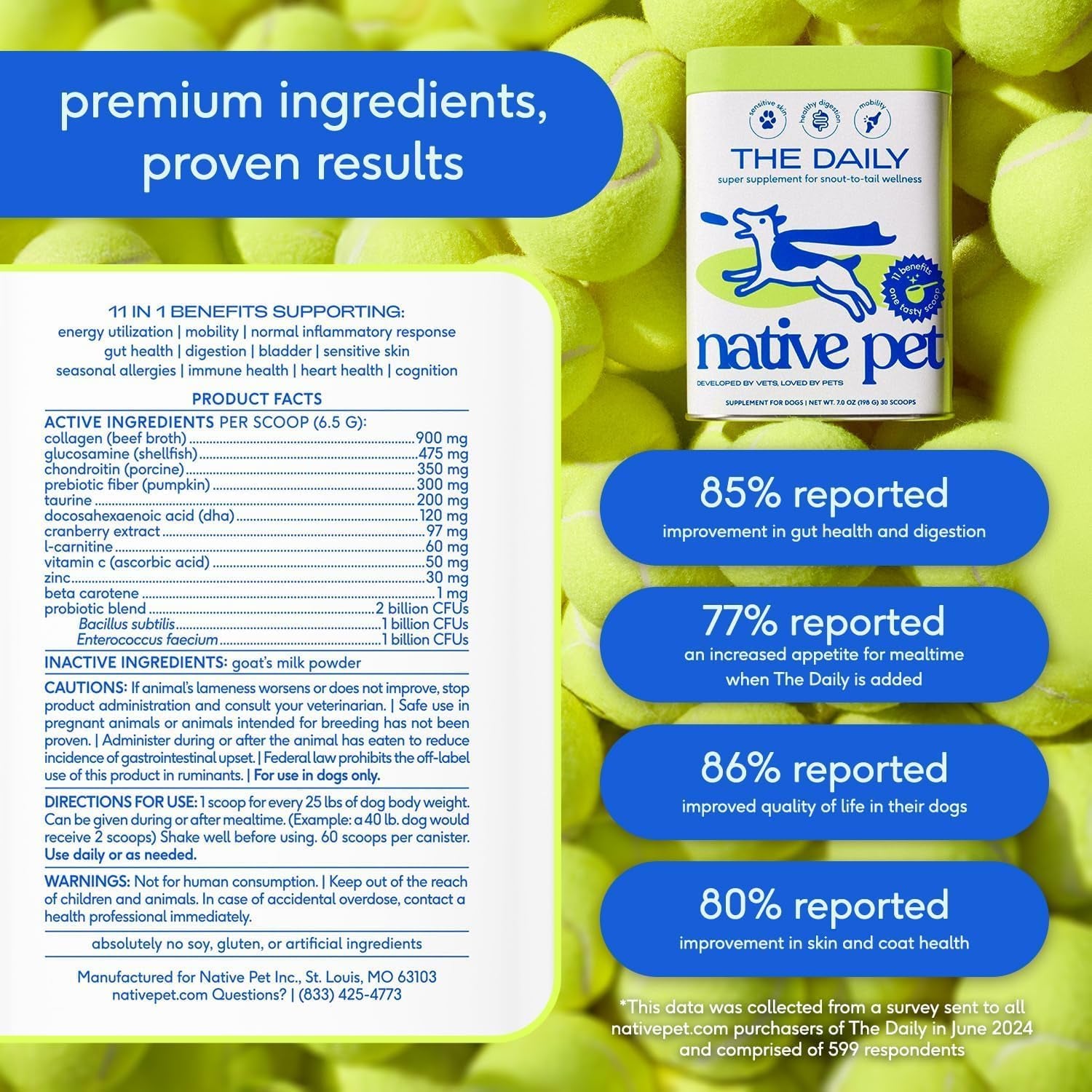 Dog Vitamins & Supplements - 11-In-1 Multivitamin Powder for Dogs Food Topper - Collagen, Glucosamine, Probiotics, Omega & More- Supports Healthy Gut, Mobility & Overall Health -120 Scoops