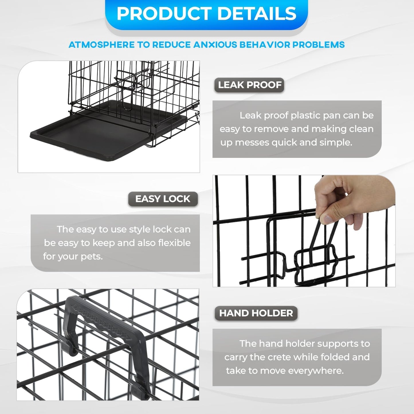Dog Crate for Small Dogs 18 Inch Folding Metal Wire Pet Cage Single Door W/Divider Panel Indoor Outdoor Kennel Leak-Proof Plastic Tray,Black