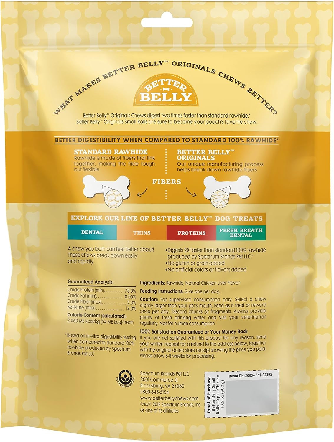 Originals Natural Chicken Liver Flavor Small Rolls 20 Count, Highly Digestible Rawhide