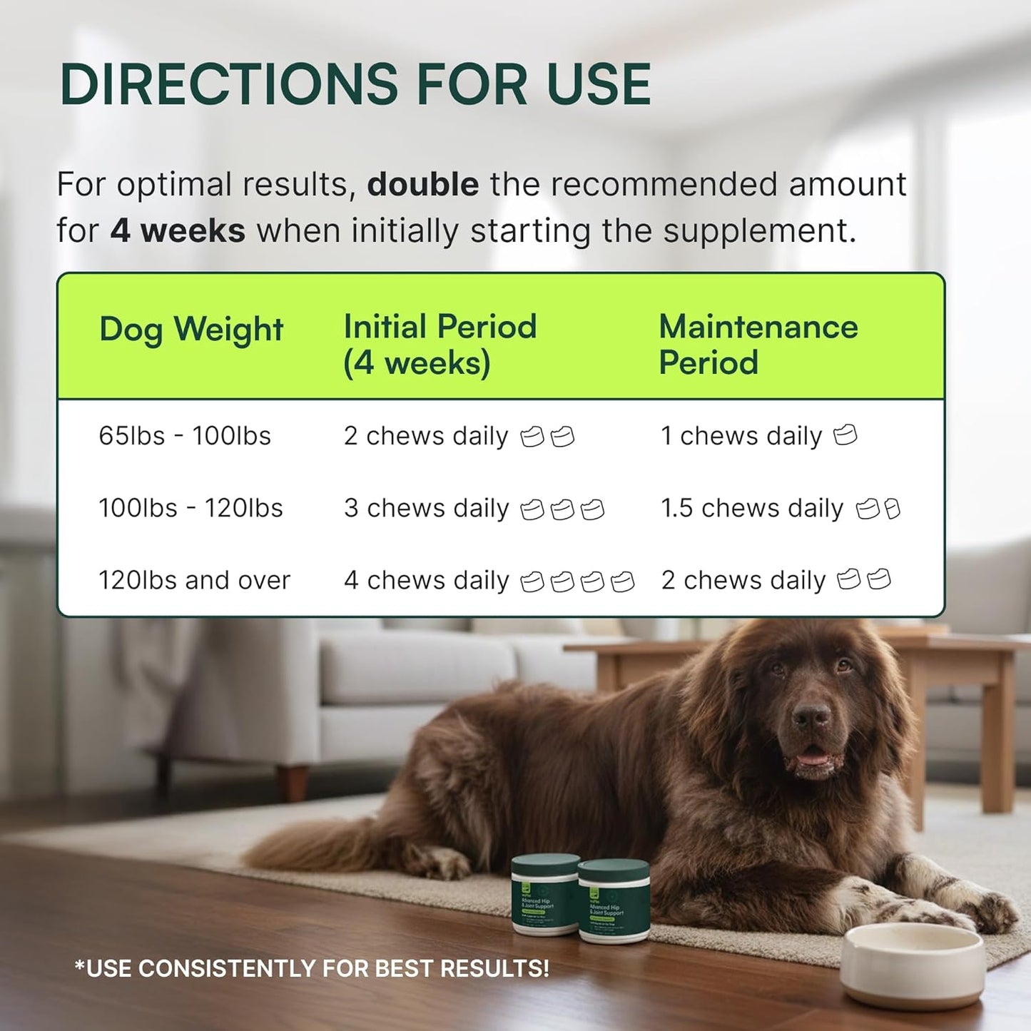 Advanced Dog Hip and Joint Supplement with Glucosamine, Chondroitin, Omega 3, MSM, and Green Lipped Mussel, 30 Pork Flavored Chews for Large Dog Breeds