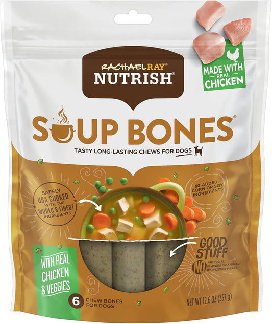 Rachael Ray  Soup Bones Dog Treats, Chicken & Veggies Flavor, 6 Bones