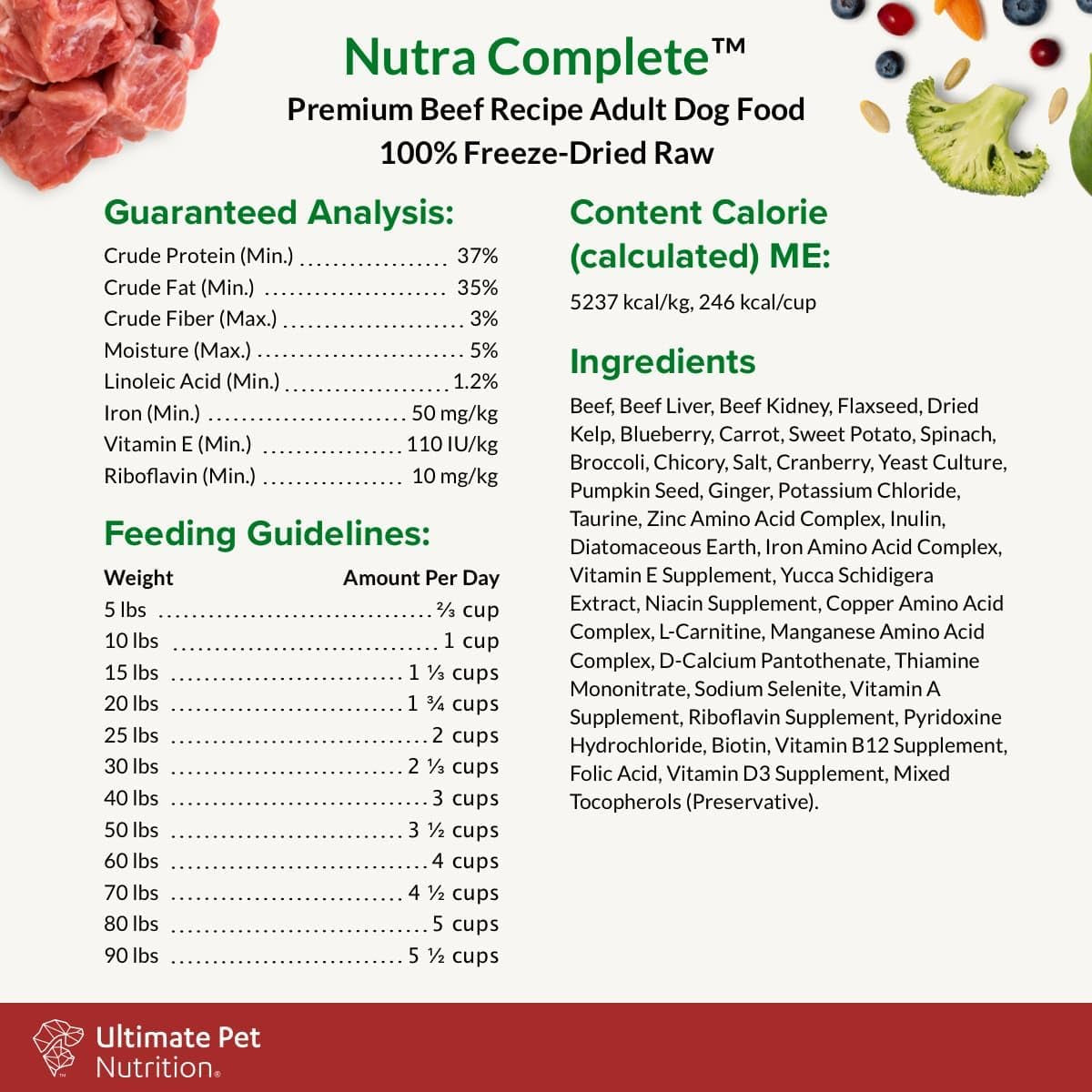 Nutra Complete, 100% Freeze Dried Raw Veterinarian Formulated Dog Food with Antioxidants Prebiotics and Amino Acids (1 Pound, Beef)